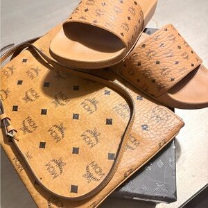 MCM Cognac Slides and Bag Duo